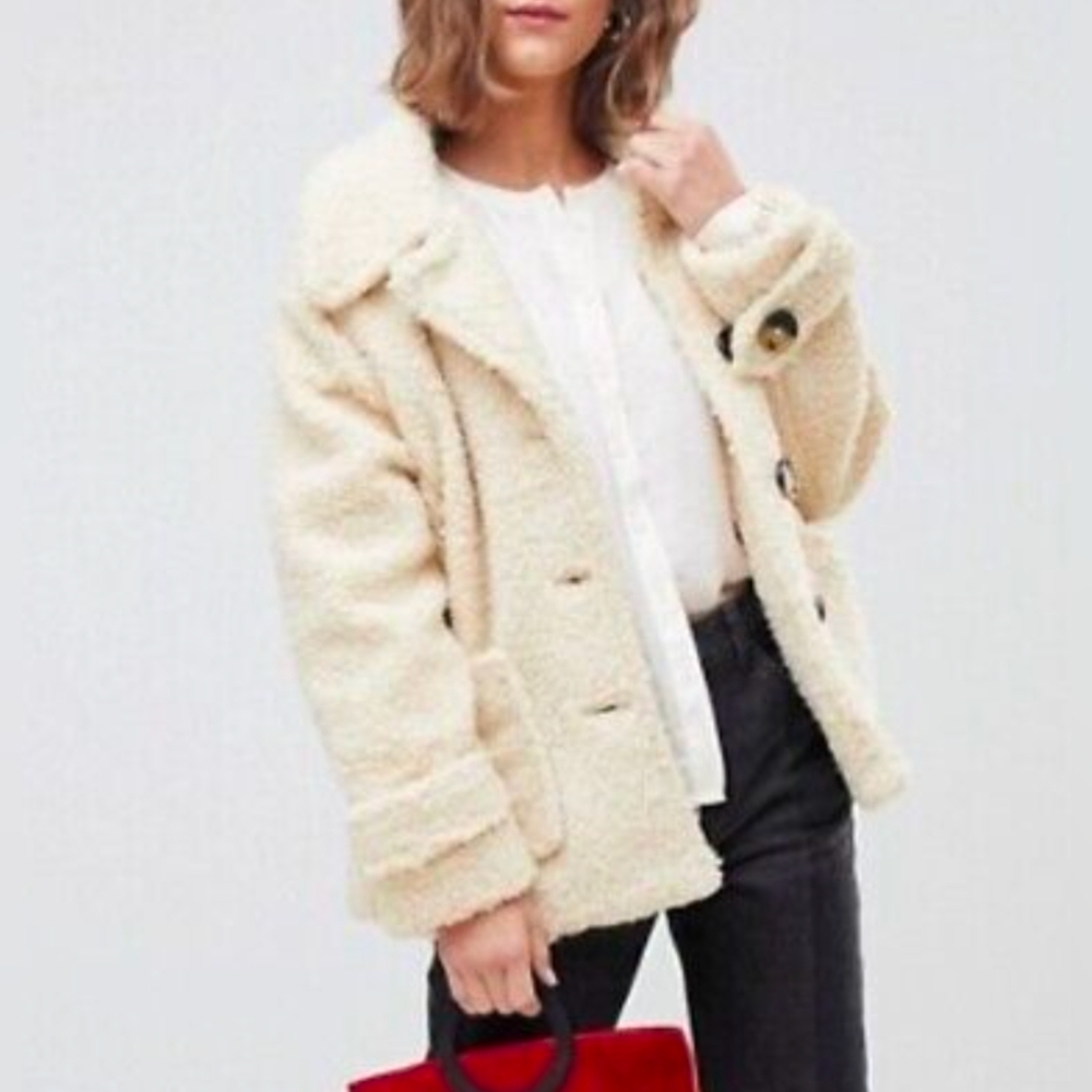 Free People So Soft Teddy Faux Shearling Button Front Coat Jacket